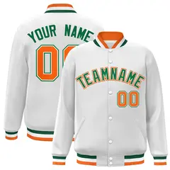 White Green-White Classic Varsity Full-Snap Letterman Jacket 1