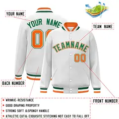 White Green-White Classic Varsity Full-Snap Letterman Jacket 2
