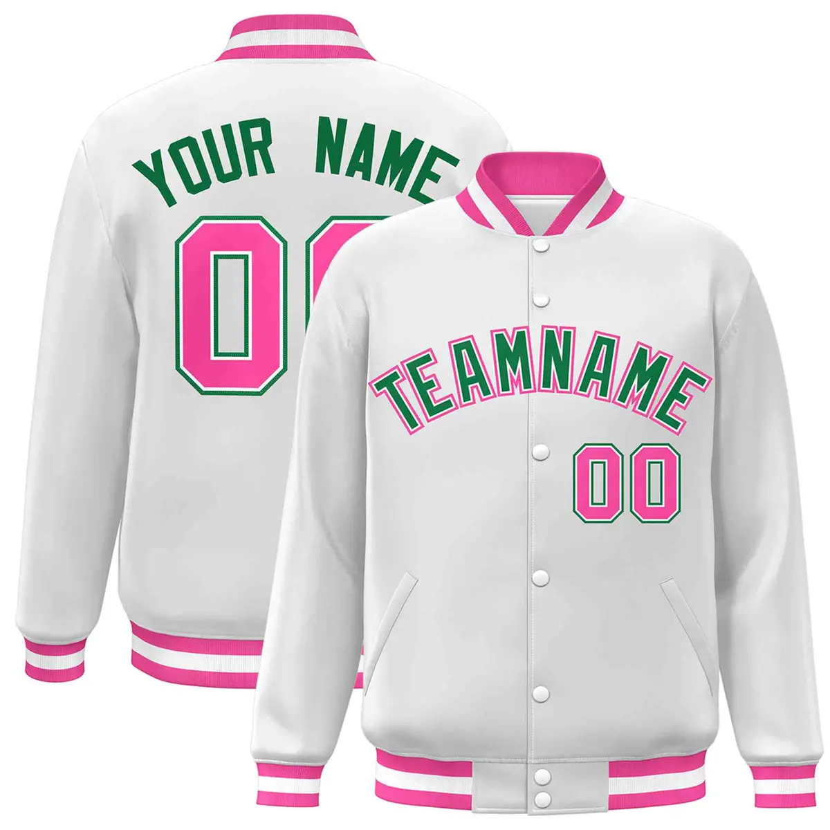 White Green-White Classic Varsity Full-Snap Letterman Jacket