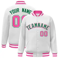 White Green-White Classic Varsity Full-Snap Letterman Jacket 1