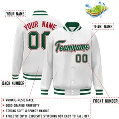 White Green-White Classic Varsity Full-Snap Letterman Jacket 2