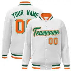 White Green-White Classic Varsity Full-Snap Letterman Jacket 1