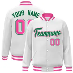White Green-White Classic Varsity Full-Snap Letterman Jacket 1