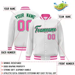 White Green-White Classic Varsity Full-Snap Letterman Jacket 2