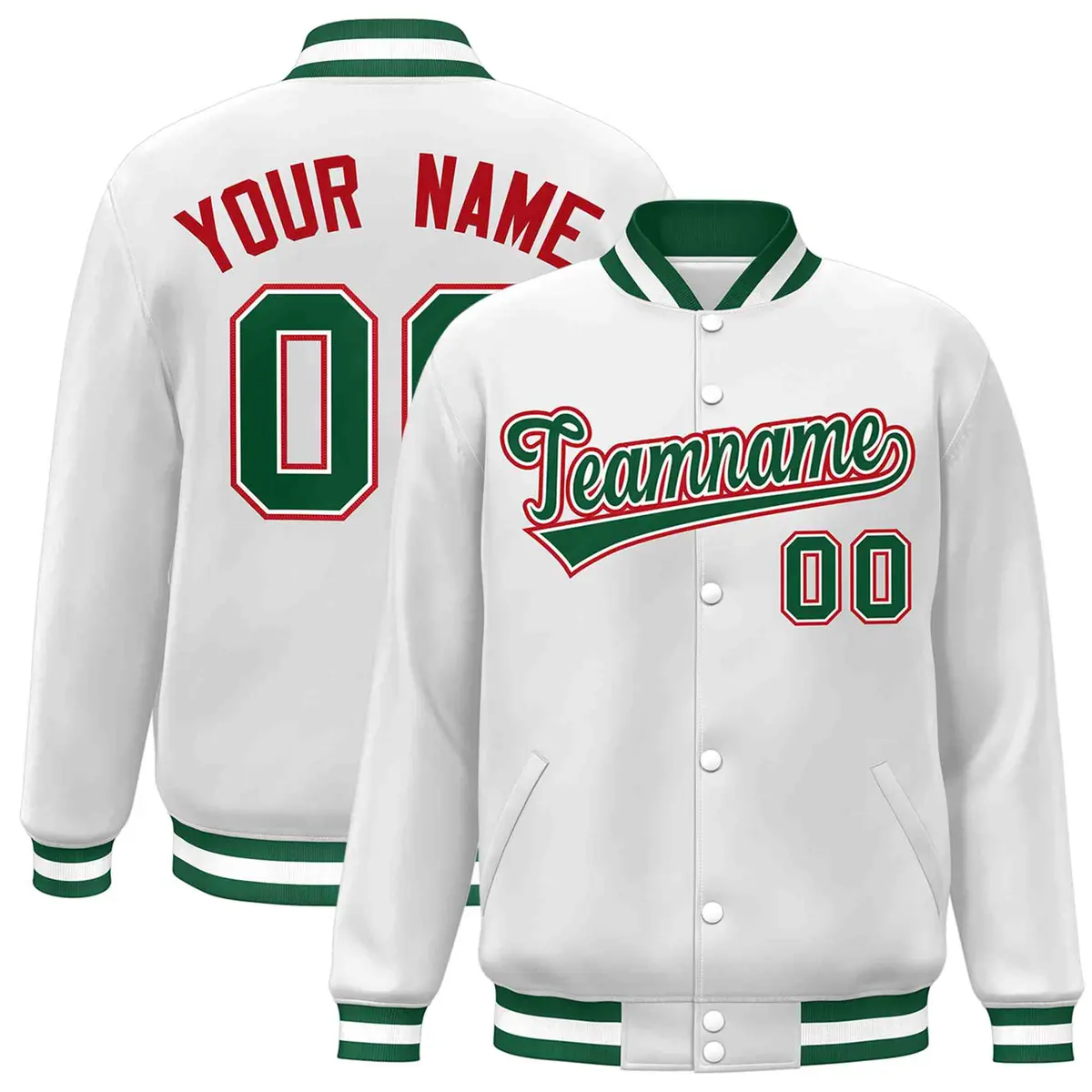White Green-White Classic Varsity Full-Snap Letterman Jacket