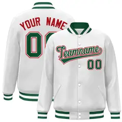 White Green-White Classic Varsity Full-Snap Letterman Jacket