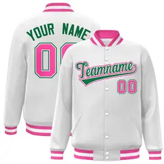 White Green-White Classic Varsity Full-Snap Letterman Jacket 1