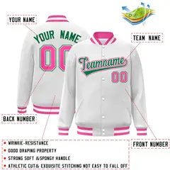 White Green-White Classic Varsity Full-Snap Letterman Jacket 2