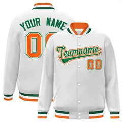 White Green-White Classic Varsity Full-Snap Letterman Jacket 1