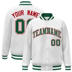 White Green-White Classic Varsity Full-Snap Letterman Jacket
