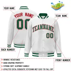 White Green-White Classic Varsity Full-Snap Letterman Jacket 2