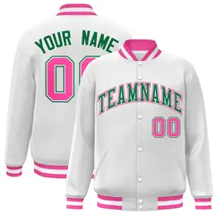White Green-White Classic Varsity Full-Snap Letterman Jacket 1