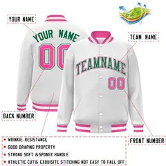 White Green-White Classic Varsity Full-Snap Letterman Jacket 2