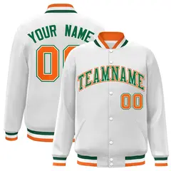 White Green-White Classic Varsity Full-Snap Letterman Jacket 1