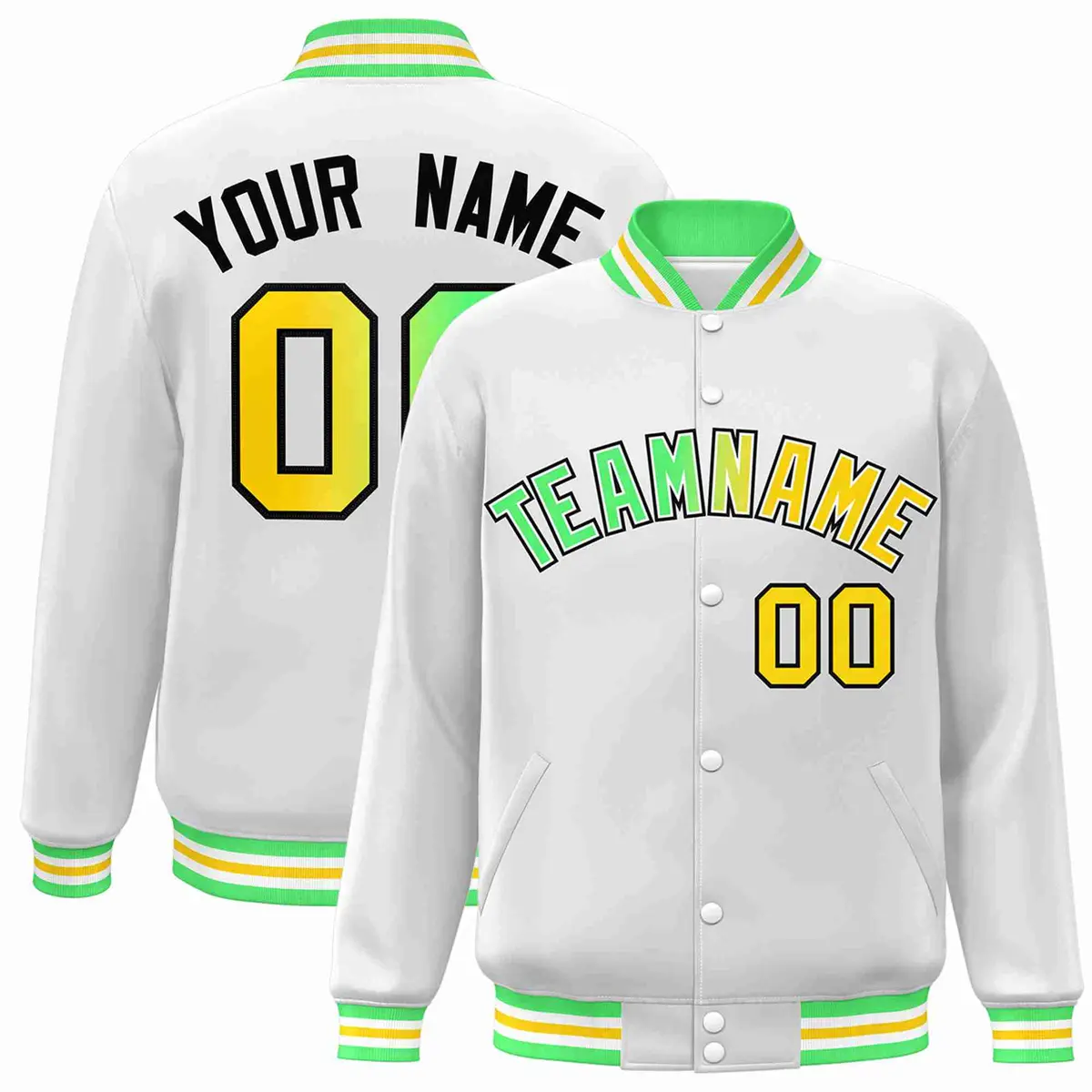 White Green-White Gradient Letterman Varsity Jacket