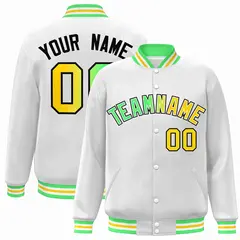 White Green-White Gradient Letterman Varsity Jacket