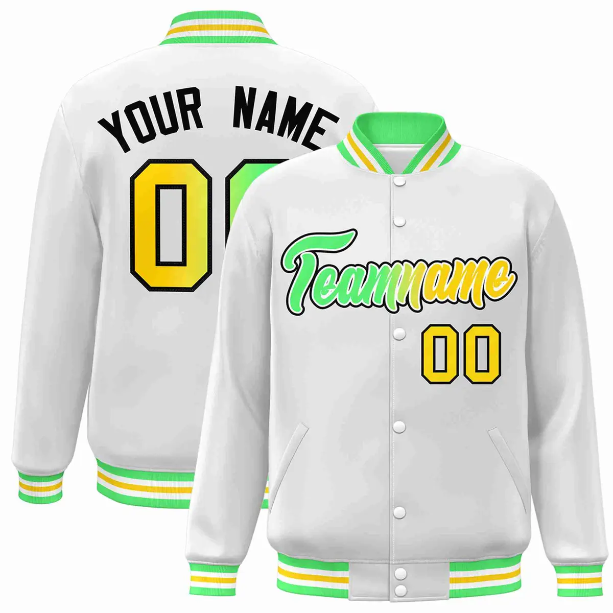 White Green-White Gradient Letterman Varsity Jacket