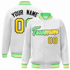 White Green-White Gradient Letterman Varsity Jacket