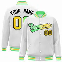 White Green-White Gradient Letterman Varsity Jacket