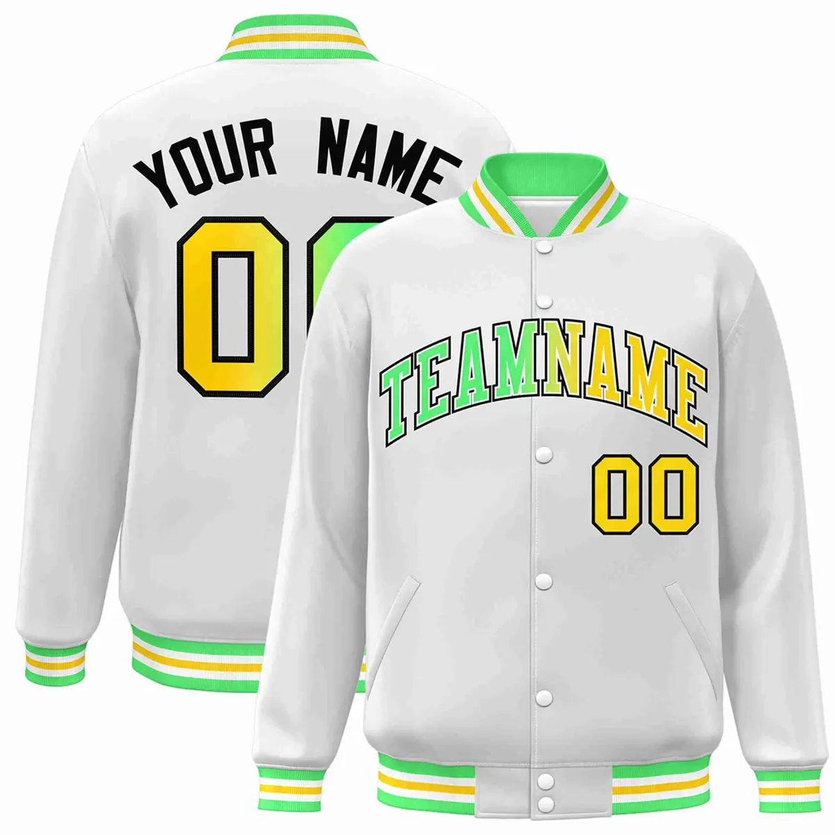 White Green-White Gradient Letterman Varsity Jacket