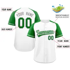 White Green-White Raglan Sleeves Authentic Baseball Jersey 2