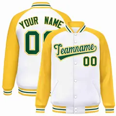 White Green-White Raglan Varsity Letterman Full-Snap Jacket 1