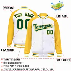 White Green-White Raglan Varsity Letterman Full-Snap Jacket 2