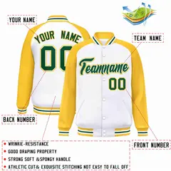 White Green-White Raglan Varsity Letterman Full-Snap Jacket 2