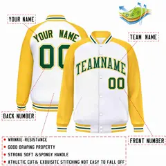 White Green-White Raglan Varsity Letterman Full-Snap Jacket 2