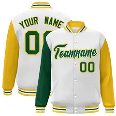 White Green-White Raglan Varsity Letterman Full-Snap Jacket 1