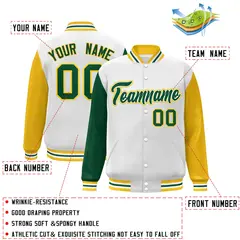 White Green-White Raglan Varsity Letterman Full-Snap Jacket 2