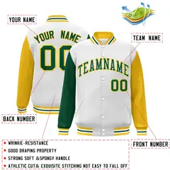 White Green-White Raglan Varsity Letterman Full-Snap Jacket 2
