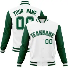 White Green-White Raglan Varsity Letterman Full-Snap Jacket 1