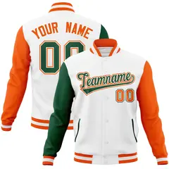 White Green-White Raglan Varsity Letterman Full-Snap Jacket 1