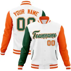 White Green-White Raglan Varsity Letterman Full-Snap Jacket 1