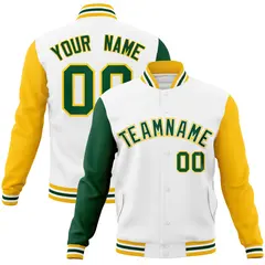 White Green-White Raglan Varsity Letterman Full-Snap Jacket 1