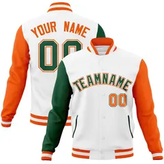 White Green-White Raglan Varsity Letterman Full-Snap Jacket 1