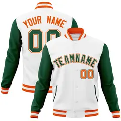 White Green-White Raglan Varsity Letterman Full-Snap Jacket 1