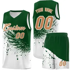 White Green Wing Pattern Basketball Sports Uniform Jersey 1