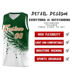 White Green Wing Pattern Basketball Sports Uniform Jersey 2