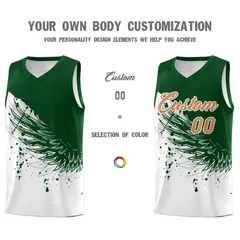 White Green Wing Pattern Basketball Sports Uniform Jersey 3