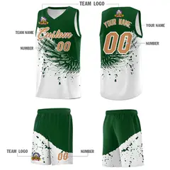 White Green Wing Pattern Basketball Sports Uniform Jersey 5