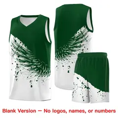 White Green Wing Pattern Basketball Sports Uniform Jersey 7