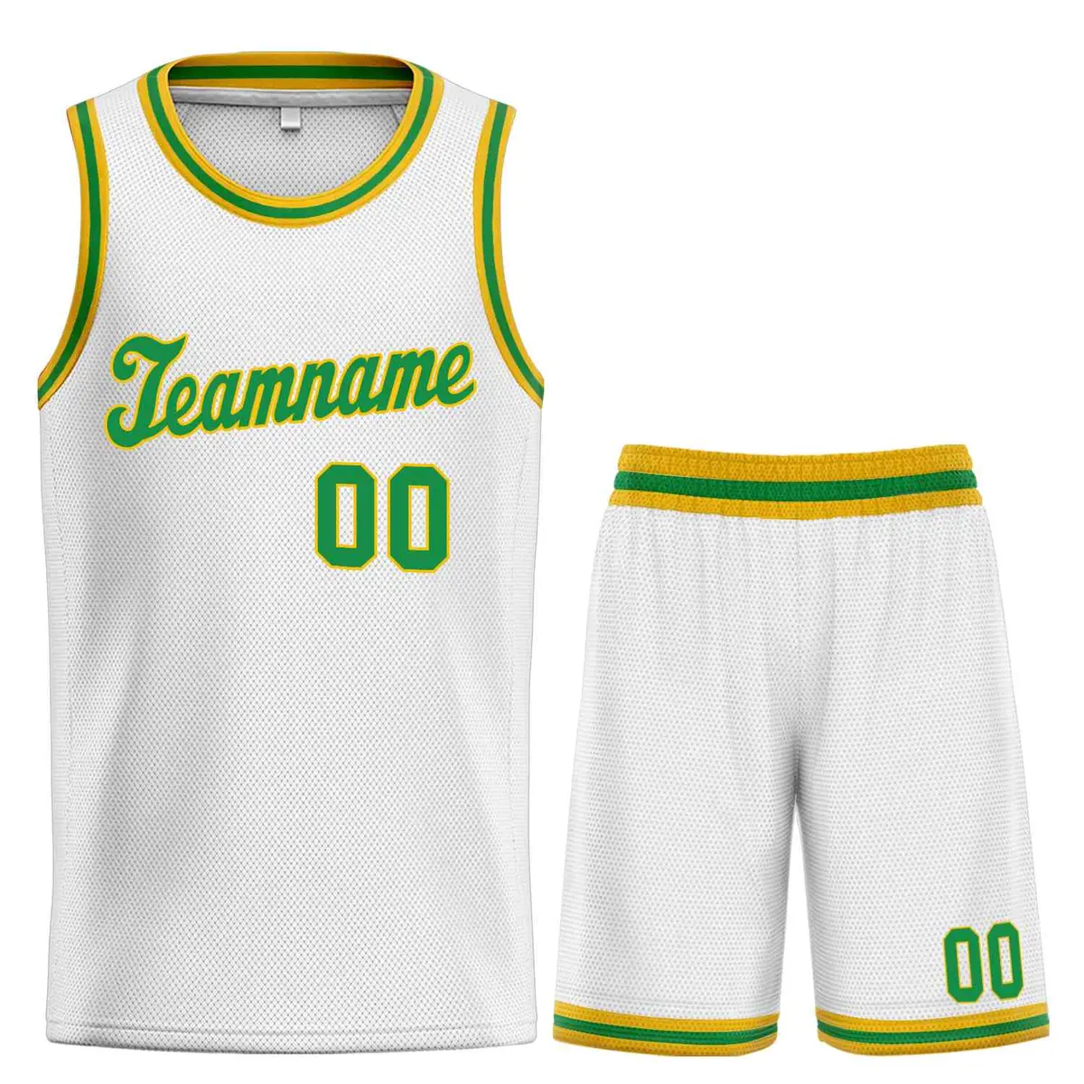White Green-Yellow Classic Basketball Jersey