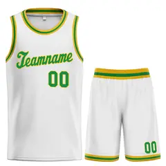 White Green-Yellow Classic Basketball Jersey 1