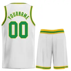 White Green-Yellow Classic Basketball Jersey 2