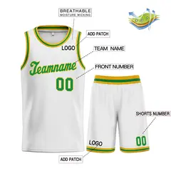 White Green-Yellow Classic Basketball Jersey 3