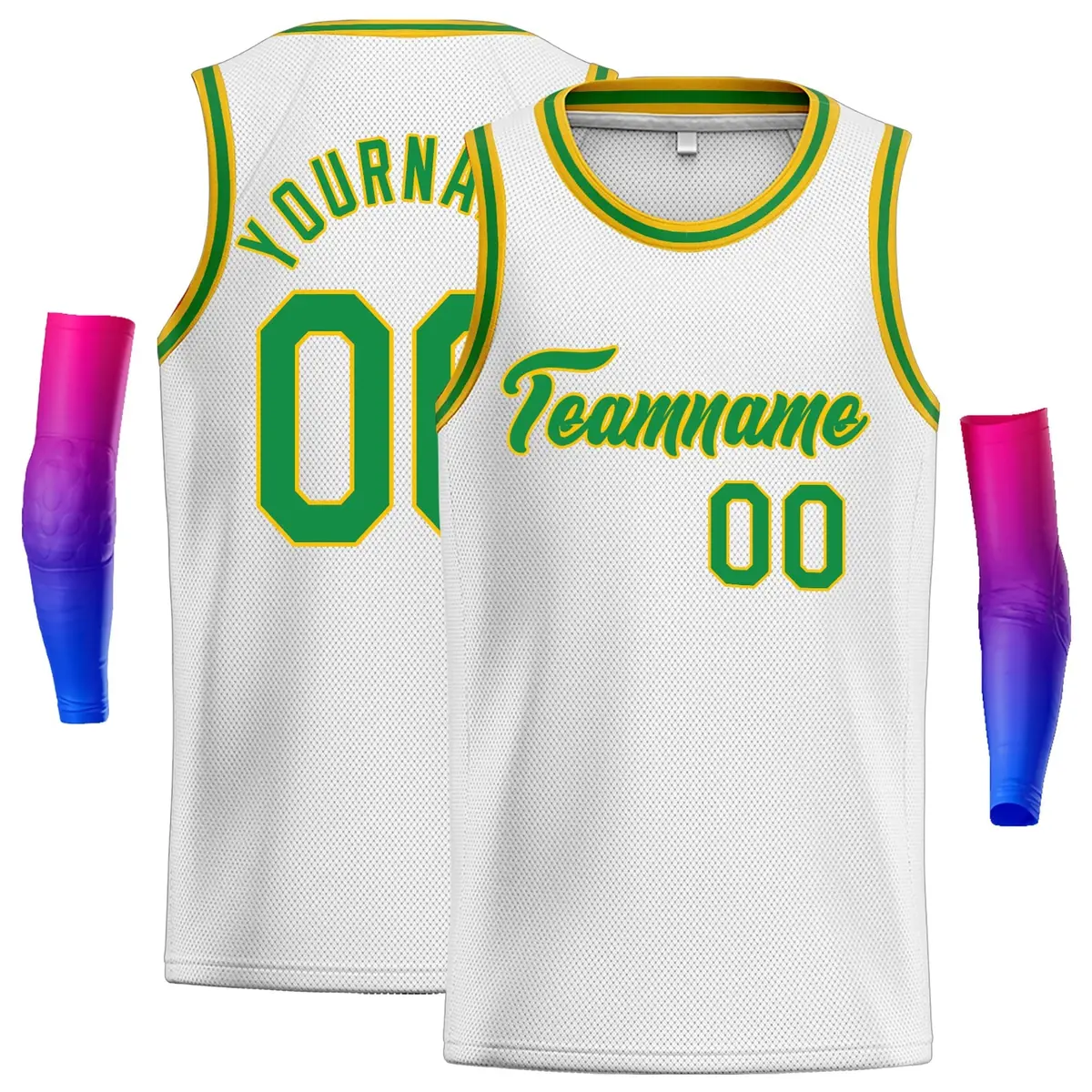 White Green-Yellow Classic Men Casual Basketball Jersey