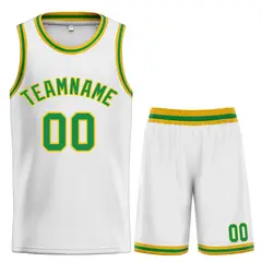 White Green-Yellow Curved Classic Sets Basketball Jersey