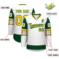 White Green-Yellow Raglan V-Neck Hockey Jersey 2